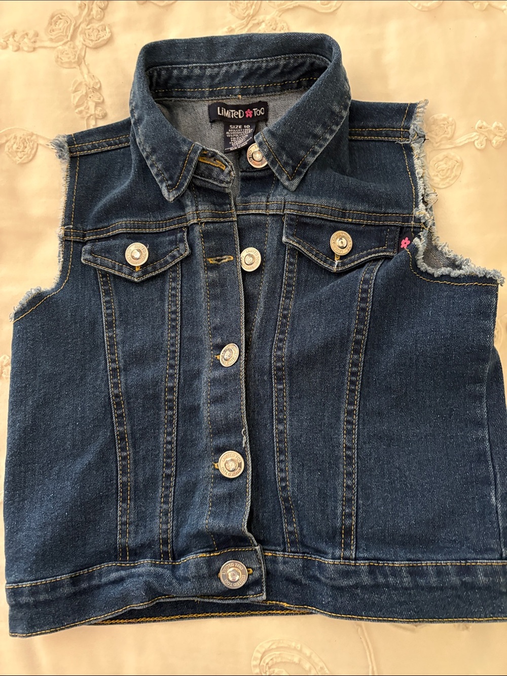 Limited Too Dark Blue Denim Vest with Frayed Sleeves